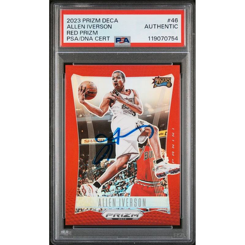 Allen Iverson 2023 Panini Prizm Deca Red Signed Basketball Card #46 Graded Authentic Auto PSA 143/199 Cert # 119070754