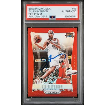 Allen Iverson 2023 Panini Prizm Deca Red Signed Basketball Card #46 Graded Authentic Auto PSA 143/199 Cert # 119070754