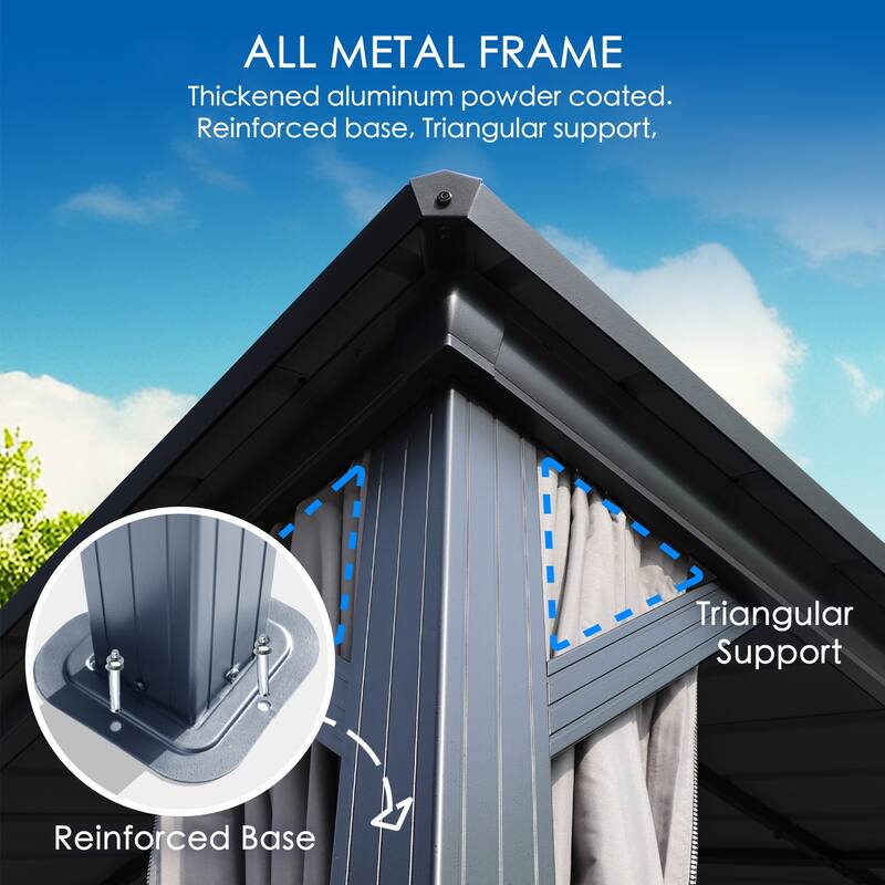 Kozyard Caesar Hardtop Gazebo with Steel Roof, Netting and Curtain