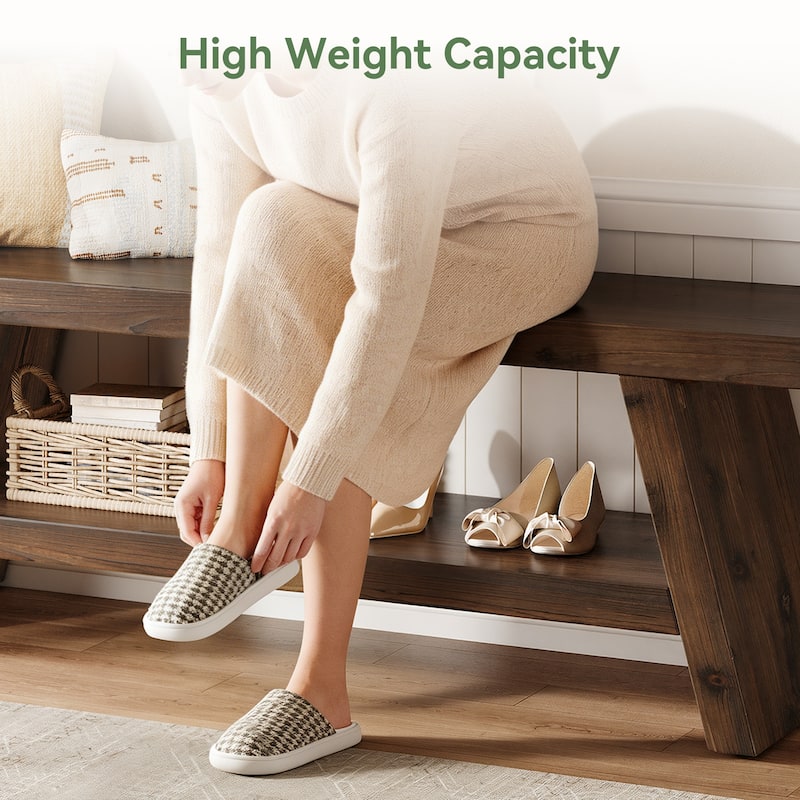 Solid Wood Entryway Bench, 2-Tier Shoe Bench with Open Shelves