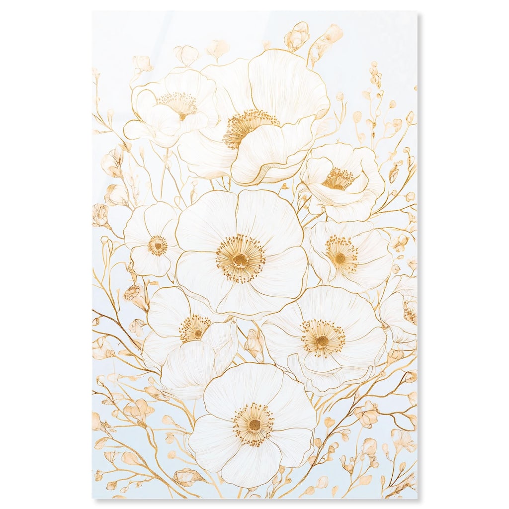 White and Gold Poppies II Acrylic by Art Remedy, Ready to Hang