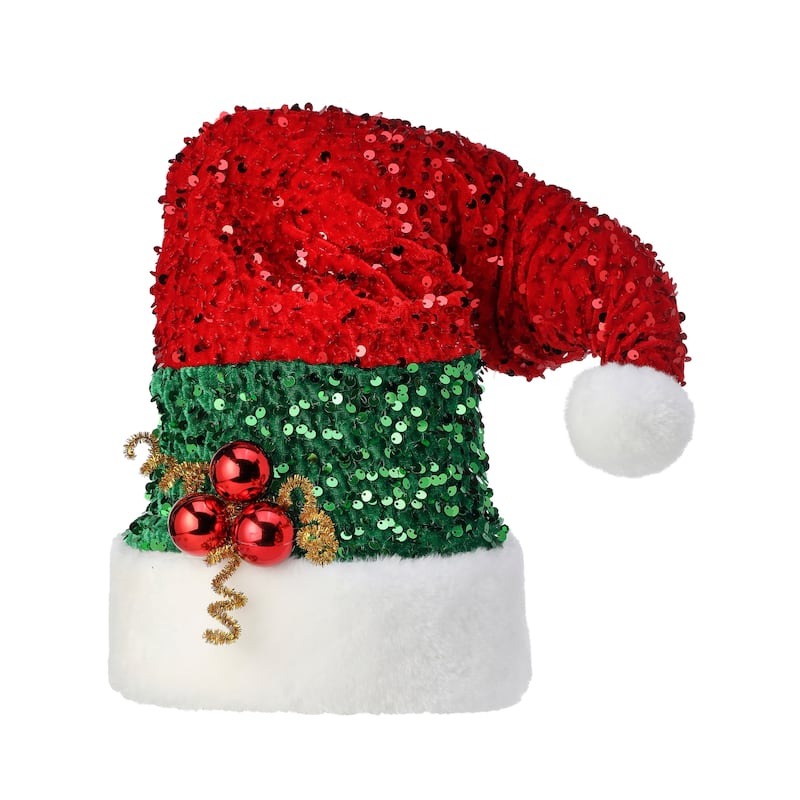 10" Glitter Sequin Santa Hat Tree Topper