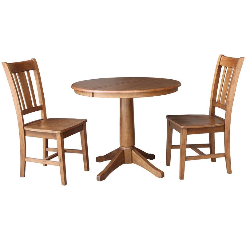 36" Round Solid Wood Extension Dining Table with 2 Dining Chairs