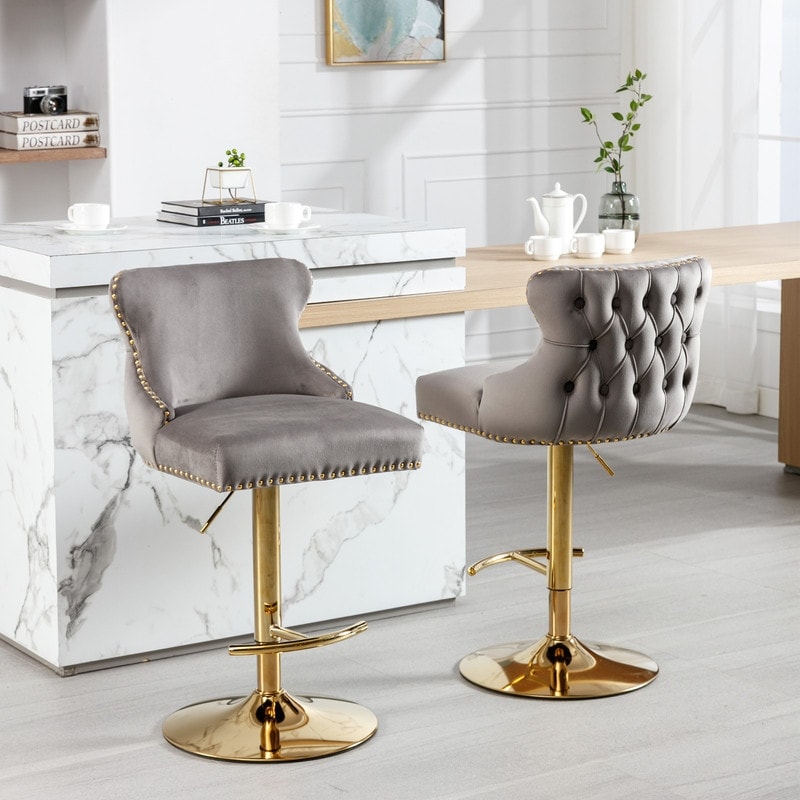Grey velvet swivel bar stools on sale