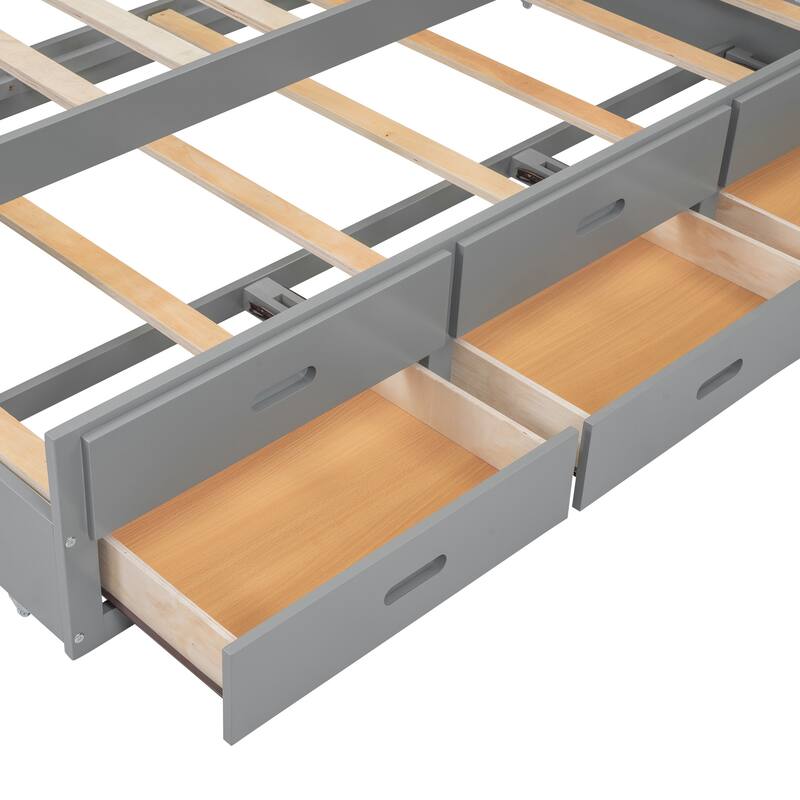 Full Size Storage Platform Bed with Trundle, Drawers and USB Ports in Gray