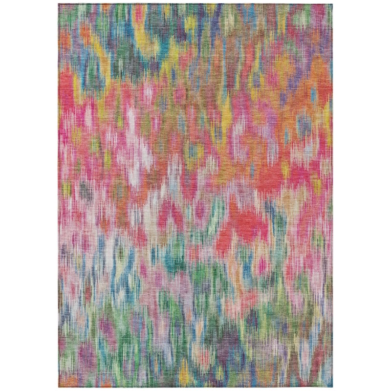 Machine Washable Indoor/Outdoor Modern Watercolor Chantille Rug