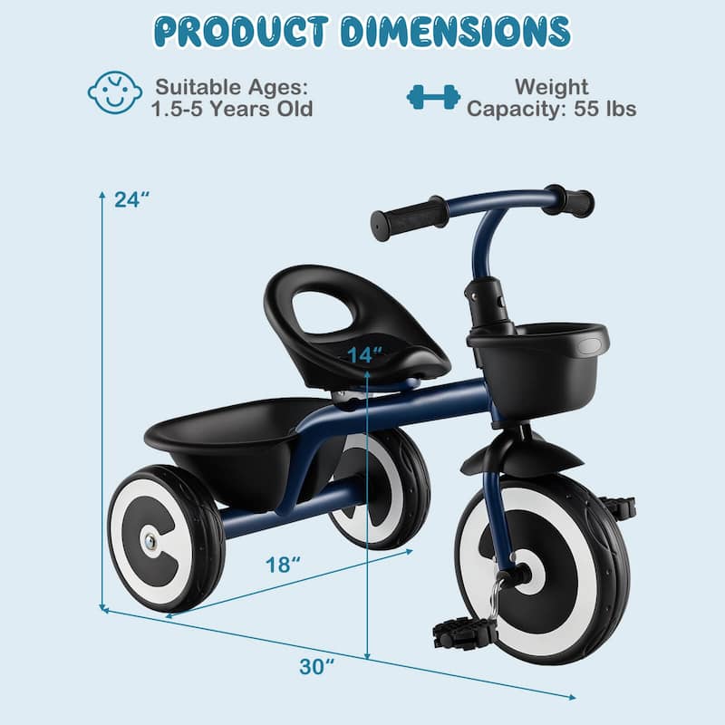 Babyjoy Toddler Tricycle Kids Trike with Adjustable Seat Front & Rear - See Details