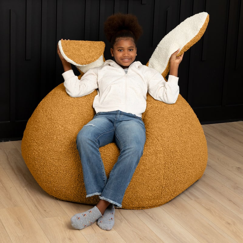 Raven-Symoné Home HopSeat Bunny - Oval Shaped Large Bean Bag Chair with Ears, Ultra Soft Shearling