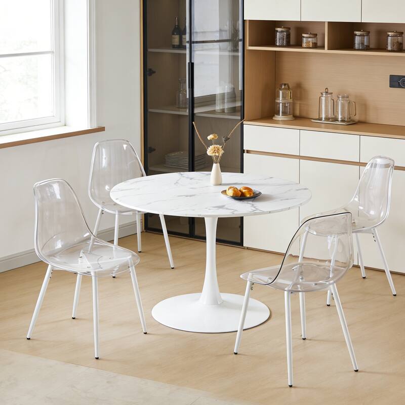 42.1"Tulip Table, Mid-Century Dining Table For 4-6 People - Round MDF Table Top (The Tabletop Consists Of Two Panels)