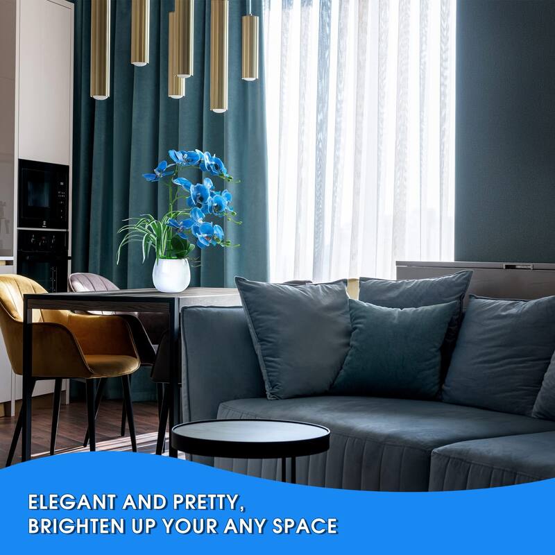 Artificial Orchid Plants and Flowers with Vase, Fake Faux Orchid in Ceramic Pot,19", Blue