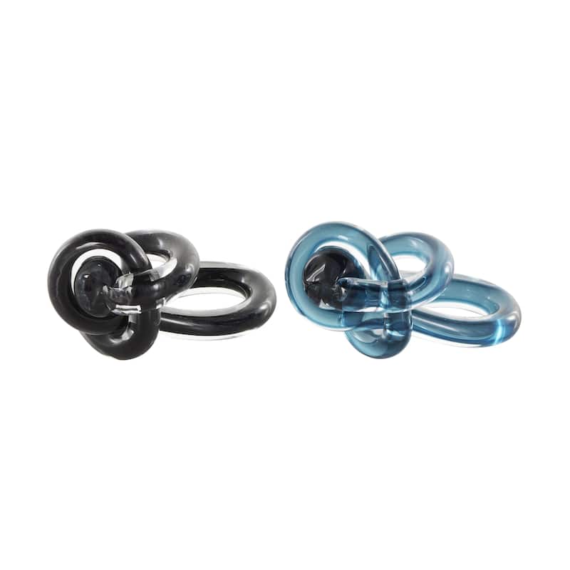 Glass Knot Abstract Twisted Loop Decorative Sculpture - Set of 2 Blue or Black - Roche River Decor