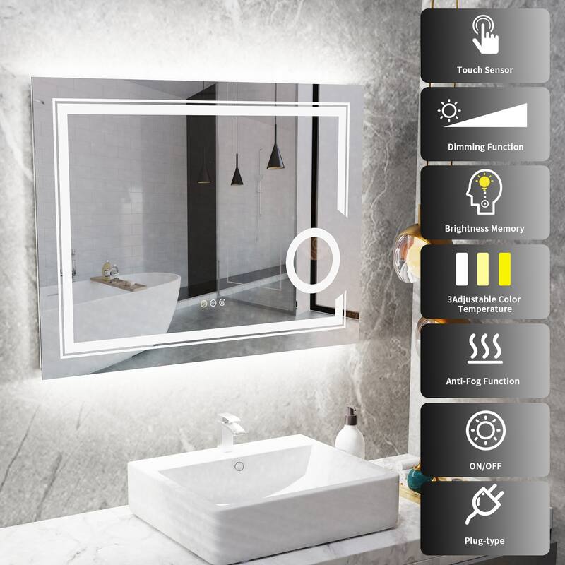 LED Backlit Dual Light Bathroom Mirror Makeup Anti-Fog with Magnifier