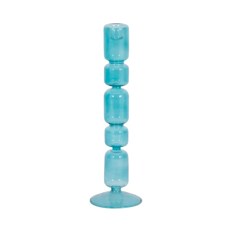 Glass Stacked Mix Bubble Taper Candle Holder - Blue