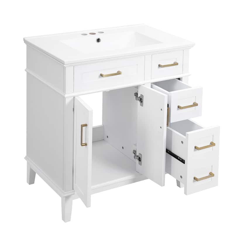 30" Bathroom Vanity with Ceramic Sink, Modern Storage Cabinet with Soft-Close Doors, Deep Drawer & Standard Drawe