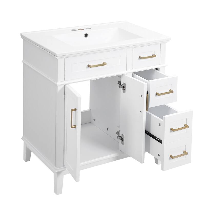 GDFStudio - Lore Bathroom Vanity with Ceramic Sink - Modern Design, Soft-Close Doors & Deep Drawer
