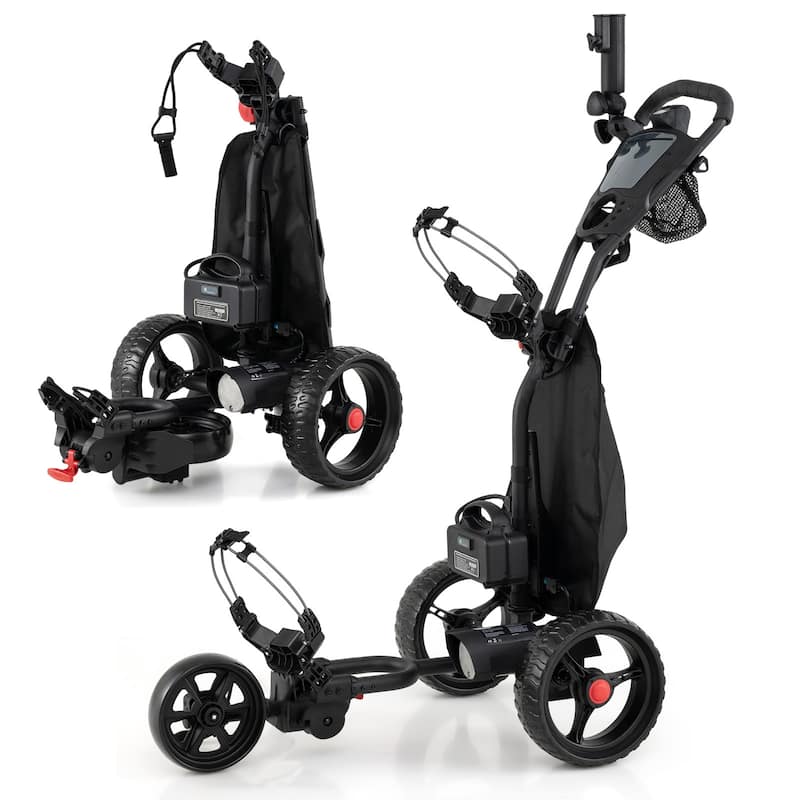 Gymax Electric Golf Push Cart w/Adjustable Handle & 9 Speed Settings - Black