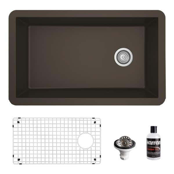 slide 2 of 67, Karran Undermount Quartz 32 in. Single Bowl Kitchen Sink Kit Brown
