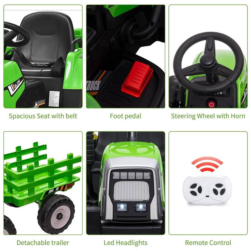 Kids Battery Powered Electric Tractor with Parent Remote Control & Trailer