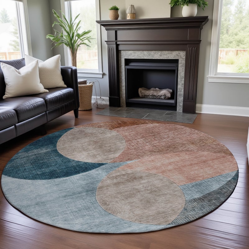 Premium Washable Super Soft Modern Geo Mayfield Rug - Rust - 8' x 8'