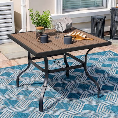 Outdoor Square Powder-Coated Metal Dining Table with Umbrella Hole