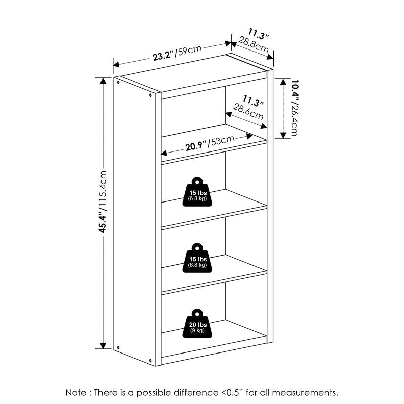 Furinno Viola 4-Tier Open Shelf Bookcase, Bookshelf, Dark Oak