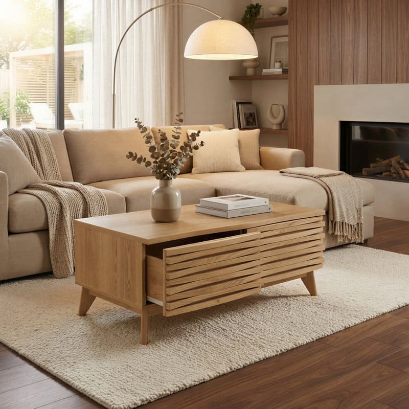 Studio London Zappa 2 Drawer Oak Wooden Coffee Table with Storage