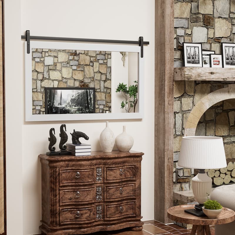 Farmhouse Barn Door Solid Wood Frame Bathroom Vanity Wall Mirror