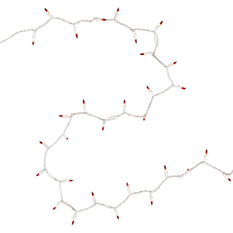 Mini Christmas Light Set - Clear with Red Tips - 10' White Wire - 50ct
