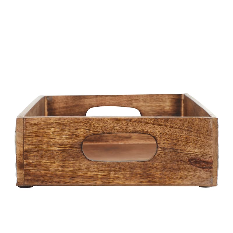 Mango Wood Tray with Carved Sides - Set of 2 Brown - Roche River Decor - 12"W x 18"L x 3"H