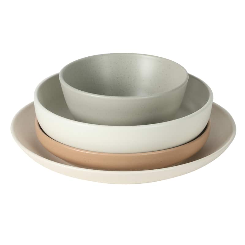 Gibson Elite Leeds Court Plates and Bowls Sets, 16-Piece Stoneware Dinnerware Sets, Round Speckle Reactive Glaze Dish Set