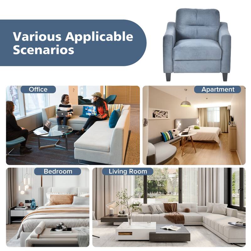 Velvet Upholstered Single Sofa Chair Sectional Couches Mordern Accent Armchair with Wooden Legs for Living Room Bedroom Office