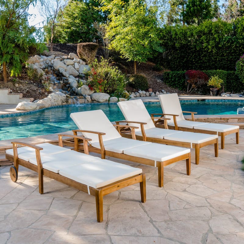 Perla Outdoor Wood Chaise Lounges (Set of 4) by Christopher Knight Home