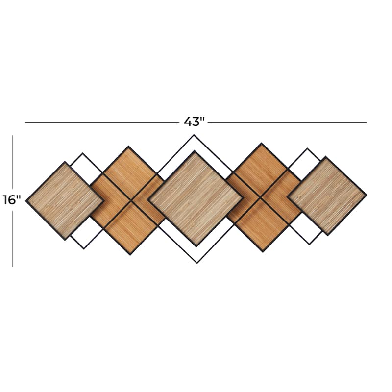 Bamboo Wood Geometric Overlapping Diamond Wall Decor with Metal Wire - Brown - Roche River Decor