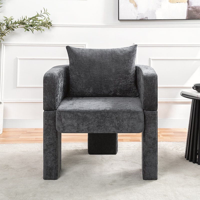 3-Leg Chenille Accent Chair With Removable Pillow