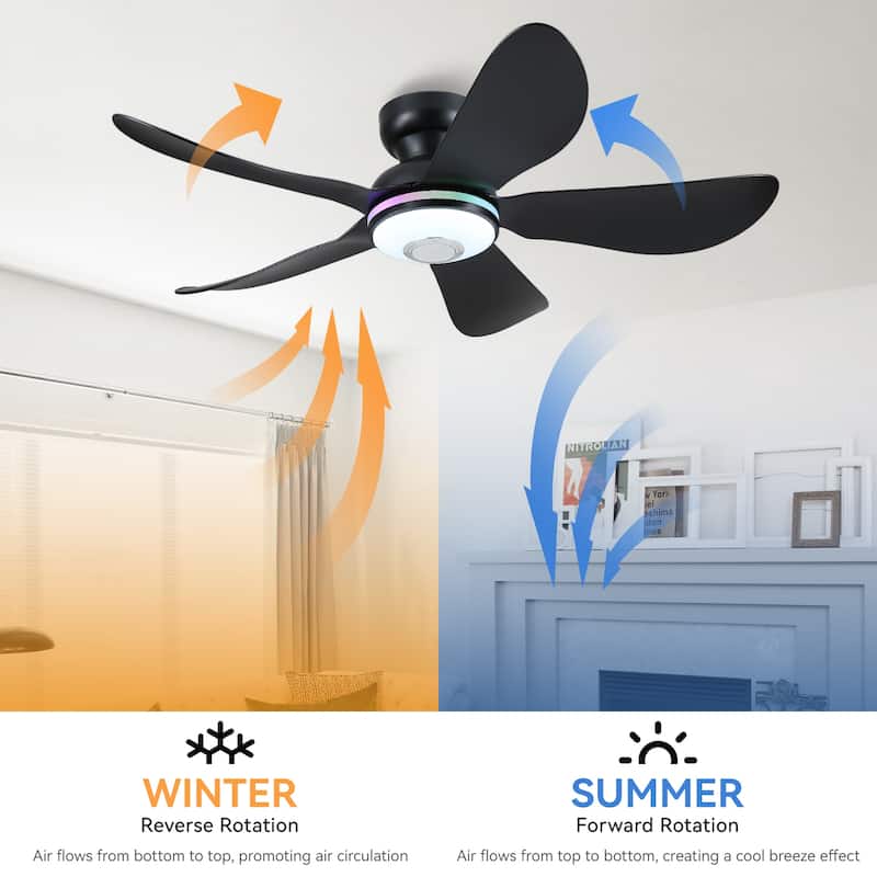 36/46 inches RGB Flush Mount Ceiling Fan with Light and Remote
