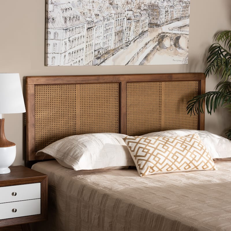 Gilbert Ash Walnut Wood and Synthetic Rattan Headboard