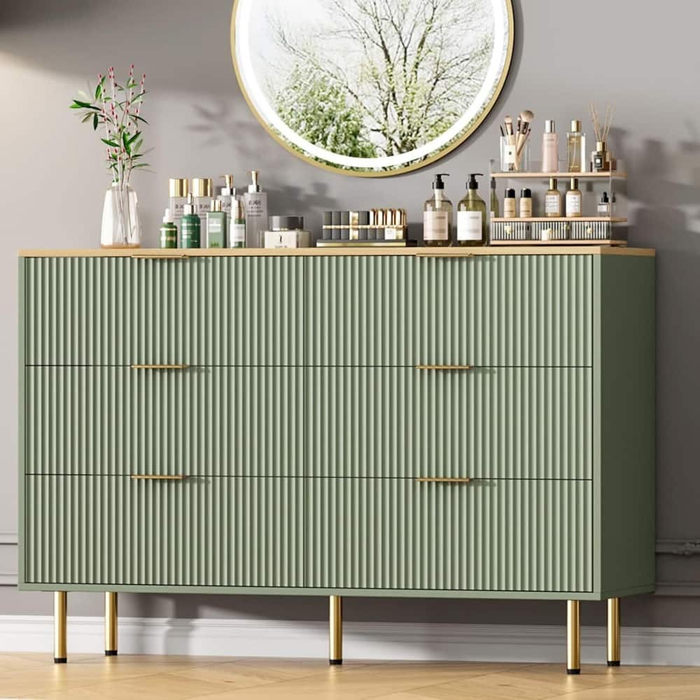 Fluted 6 Drawer Deep Dresser for Bedroom, Living Room, Hallway, Kids Room