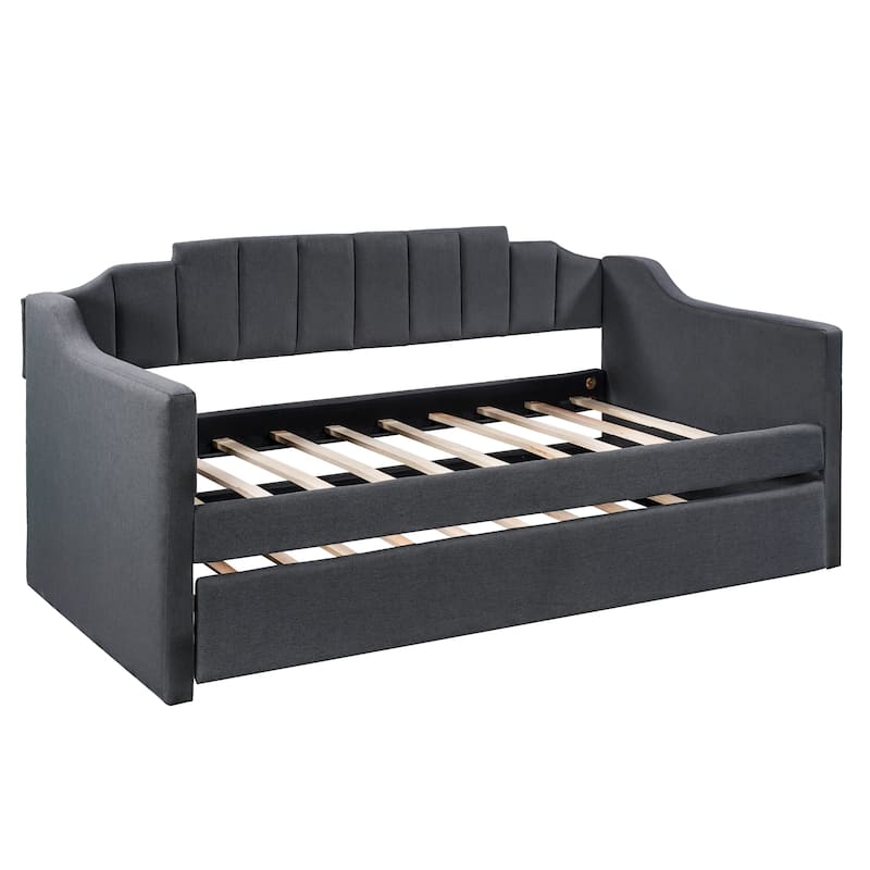 Upholstered Twin Daybed with Trundle and Curved Back Design