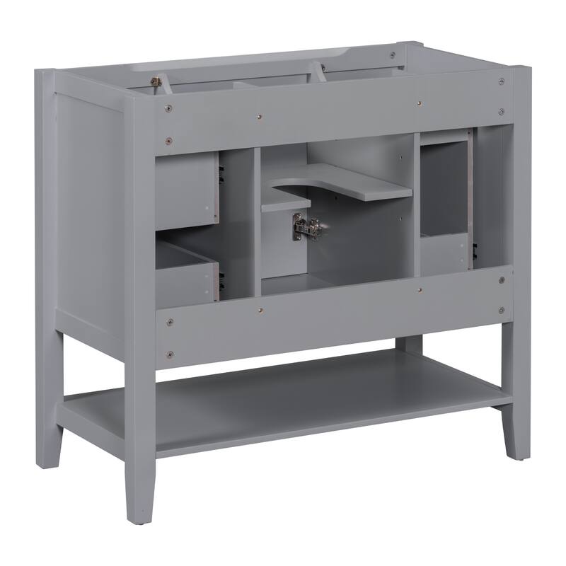36" Blue Bathroom Vanity Cabinet, Three Drawers, One Cabinet, Open Shelf, Freestanding Design