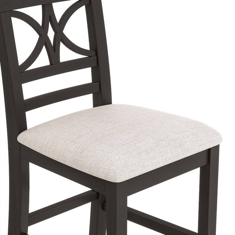 6-Piece Wood Counter Height Dining Table Set with Storage Shelf, Kitchen Table Set with Bench and 4 Chairs,Rustic Style+Cushion