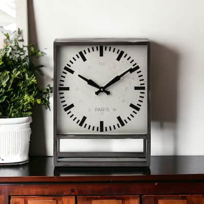 HomeRoots Square Gray Metal Desk Table Clock With Simple White And Black Face - 5' X '18' X '14.5