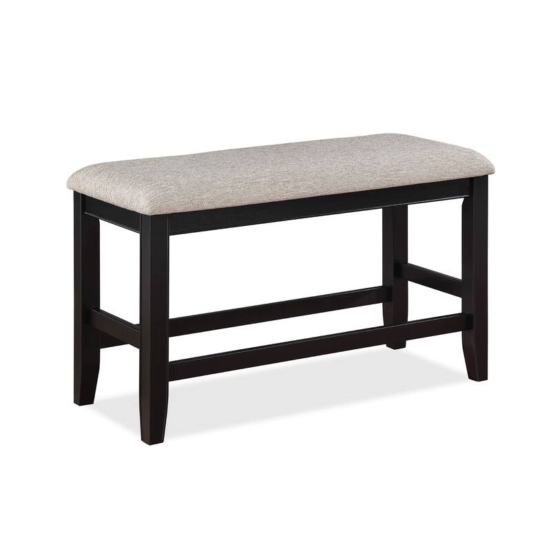 Filu Counter Height Dining Bench, Black Wood, Light Gray Linen, 40 Inch