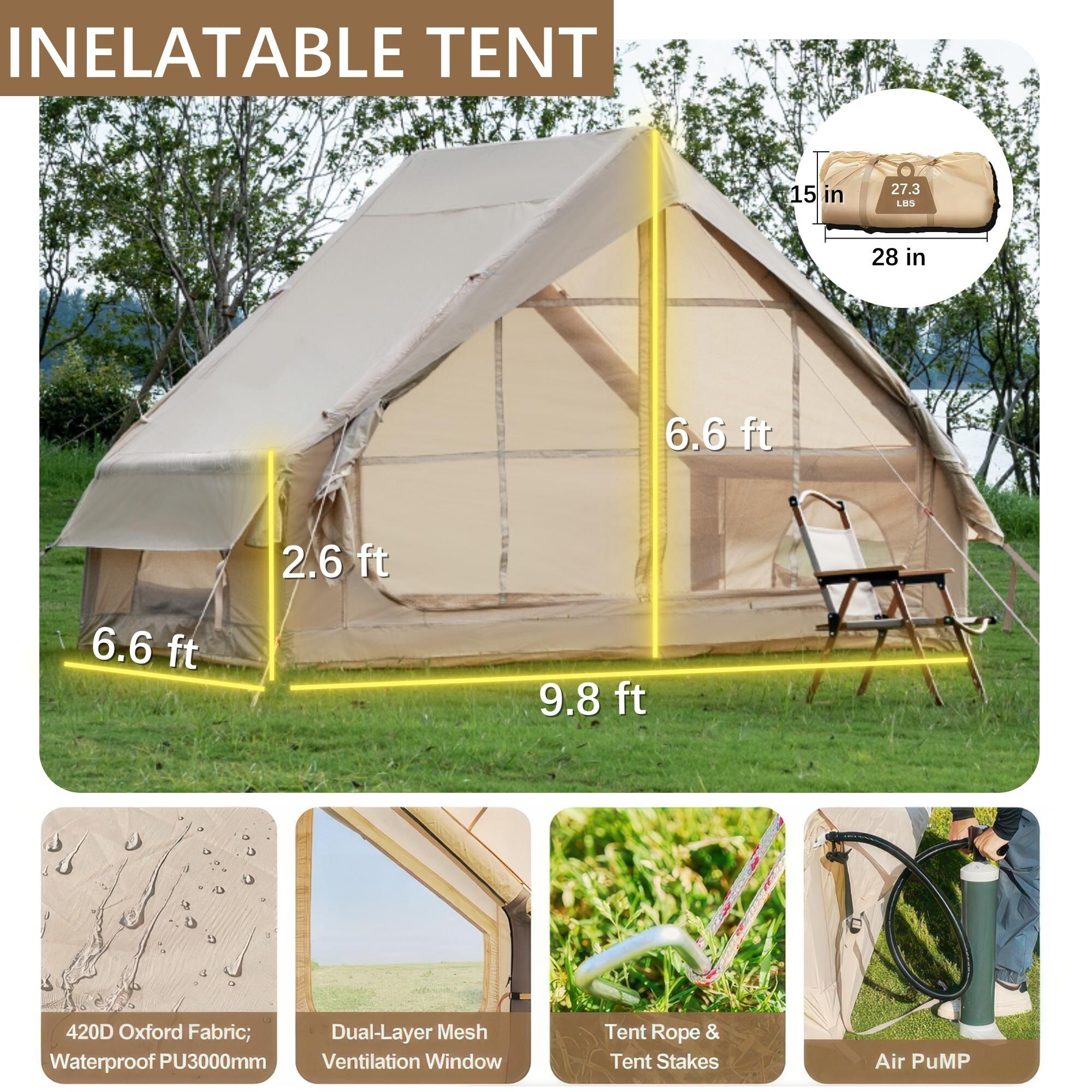 Inflatable Tent With Pump,Glamping Tents For 4-6 Person