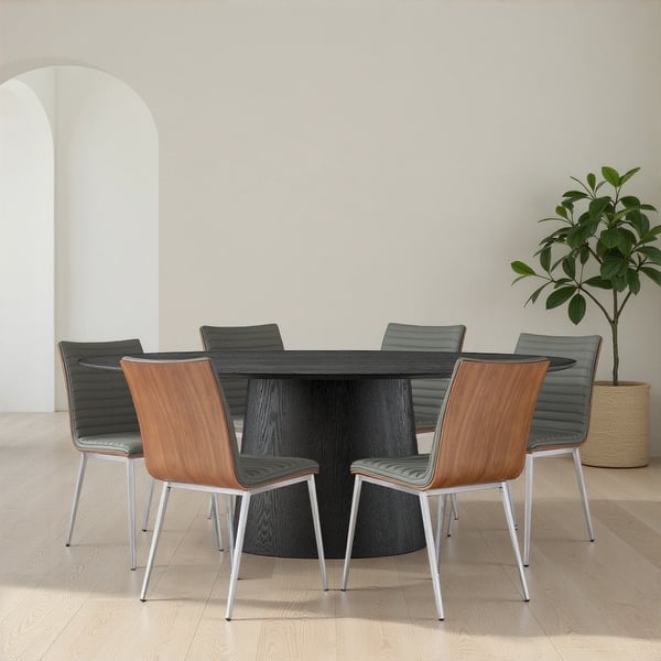 slide 2 of 25, Armen Living Cafe Wood and Faux Leather Upholstered Dining Chairs - Set of 2/4/6 Set of 6 - Gray and Brushed Stainless Steel