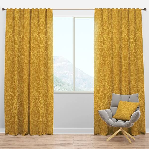 slide 1 of 4, Designart 'Luxury Golden Floral' Glam Blackout Curtain Single Panel