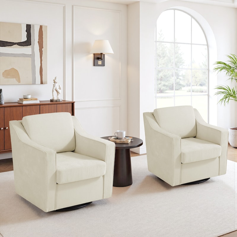 2 Set Modern Swivel Accent Arm Chair For Living Room - Beige-Chenille