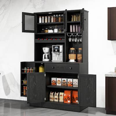 Moasis 71''H Kitchen Pantry Storage Cabinet with Power Outlet Tall Cabinet with Doors Shelves & Drawer Buffet Cabinet