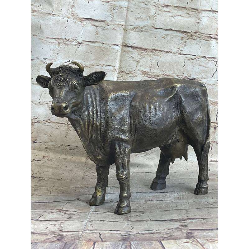 Milk Cow Cattle Bronze Statue Sculpture Figure Figurine Farm Decor 9 Inches X 11 Inches