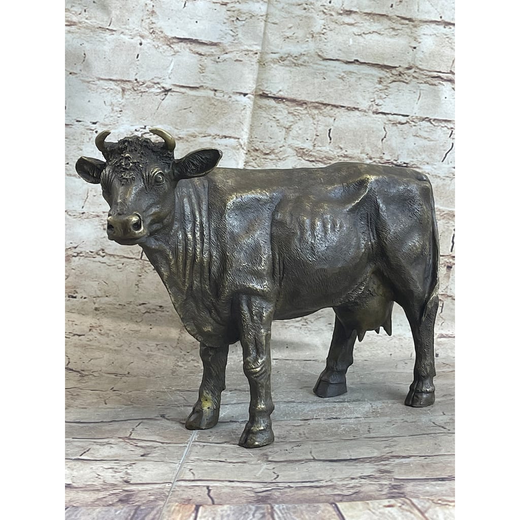 Milk Cow Cattle Bronze Statue Sculpture Figure Figurine Farm Decor 9 Inches X 11 Inches