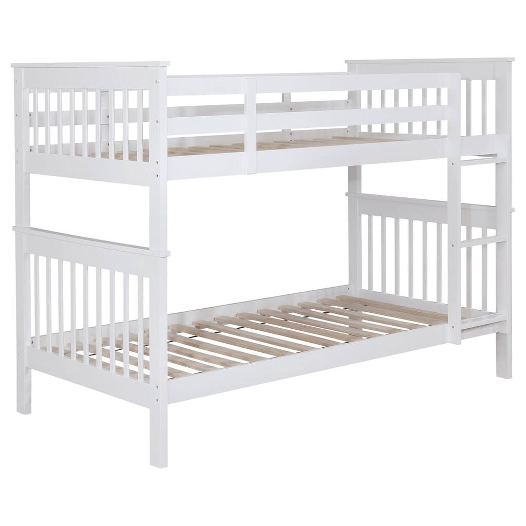 Retro Twin Over Twin Bunk Bed - Solid Pine & Plywood, White Finish - Separates into 2 Beds